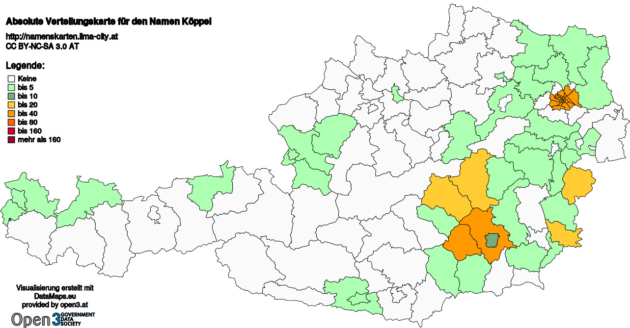 Absolute Verteilungskarten Nachnamen Köppel