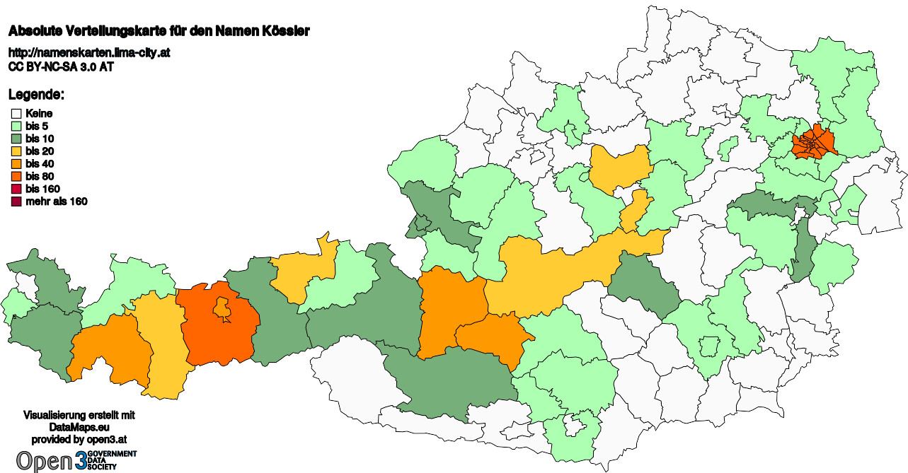 Absolute Verteilungskarten Nachnamen Kössler