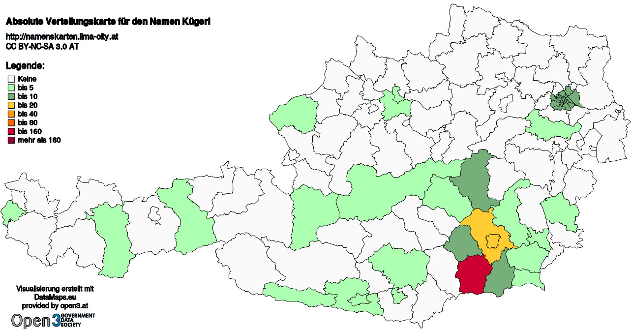 Absolute Verteilungskarten Nachnamen Kügerl