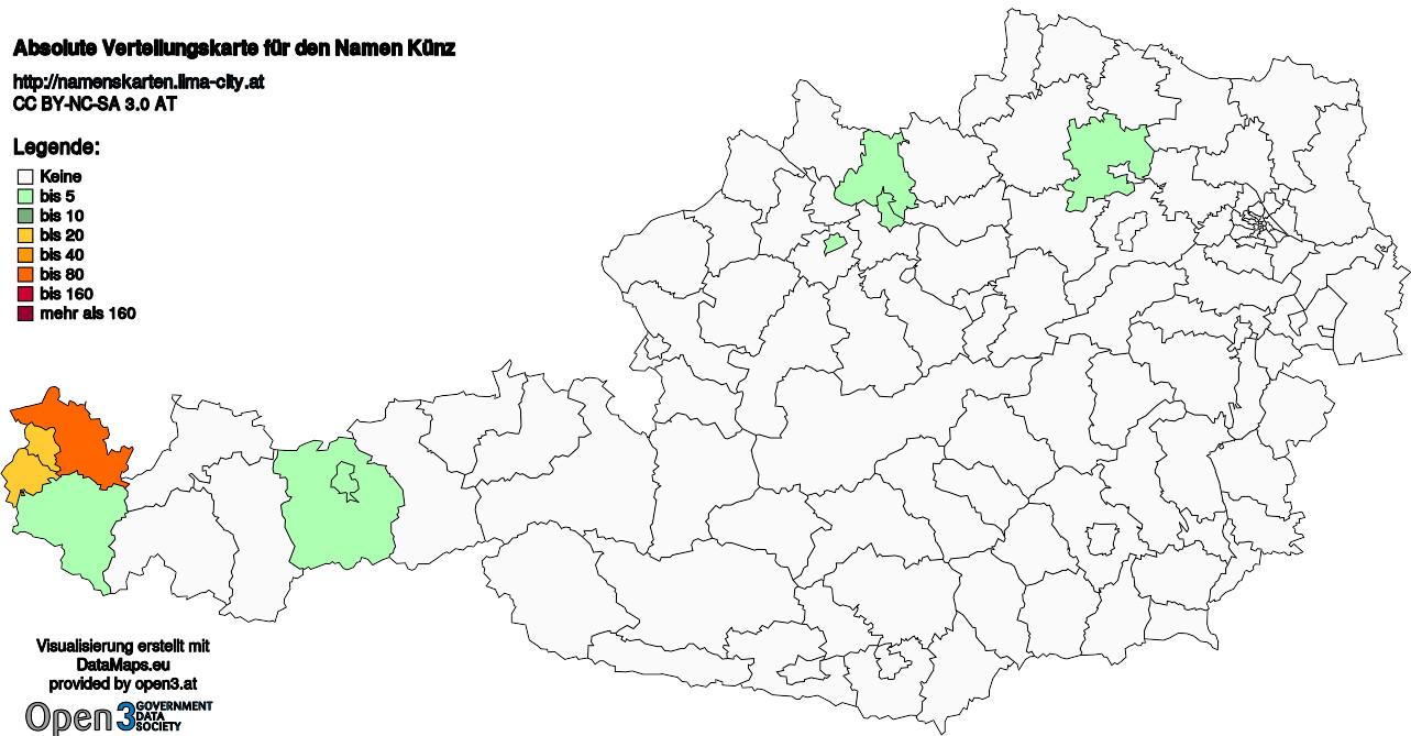 Absolute Verteilungskarten Nachnamen Künz