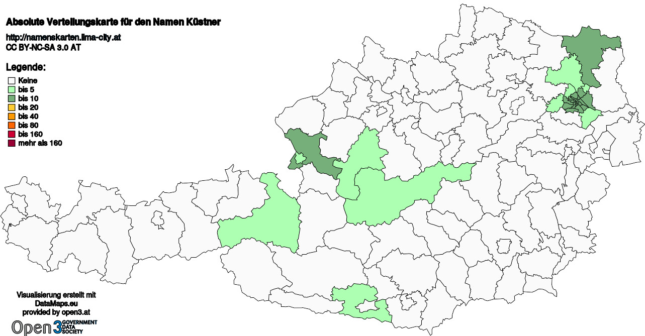 Absolute Verteilungskarten Nachnamen Küstner