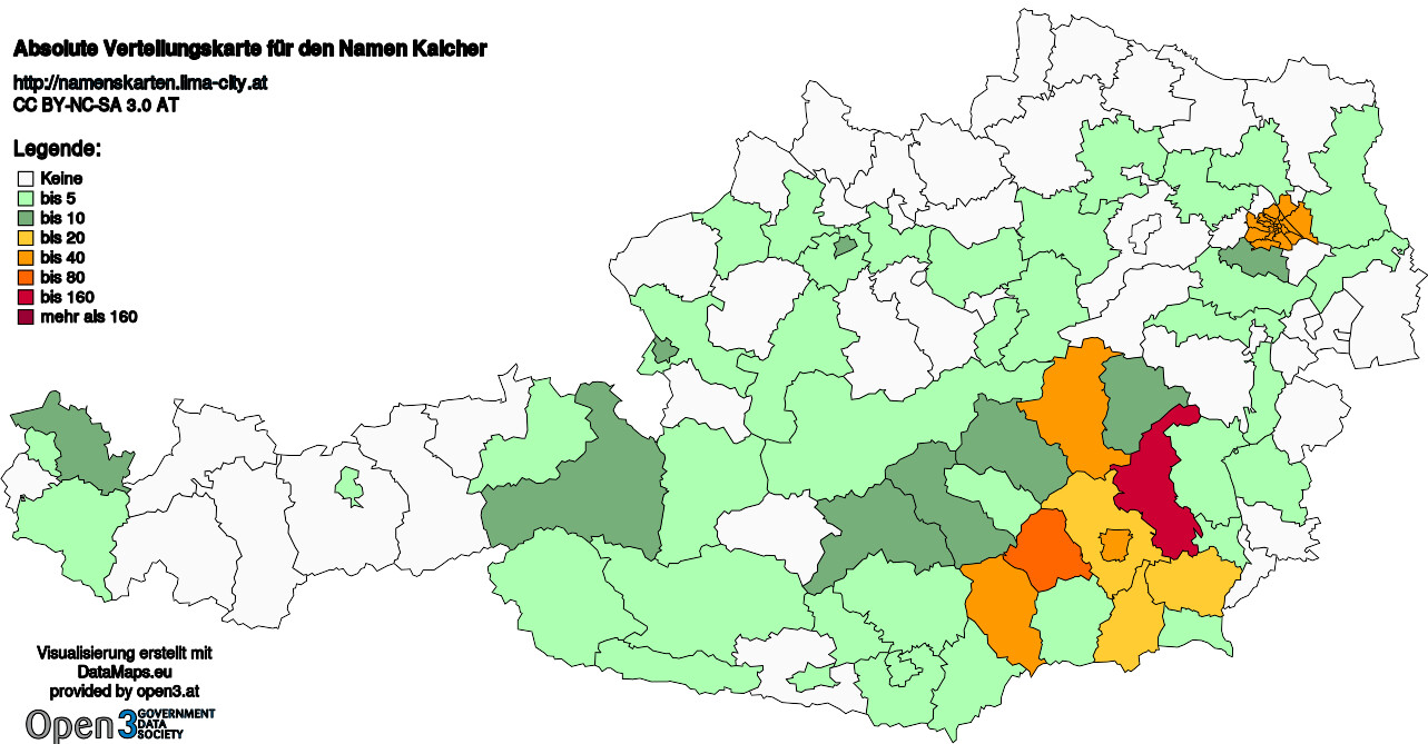 Absolute Verteilungskarten Nachnamen Kalcher