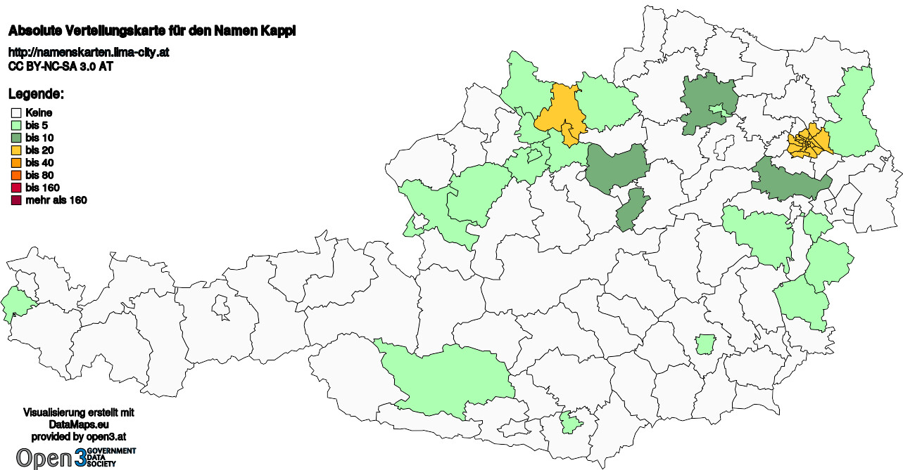 Absolute Verteilungskarten Nachnamen Kappl