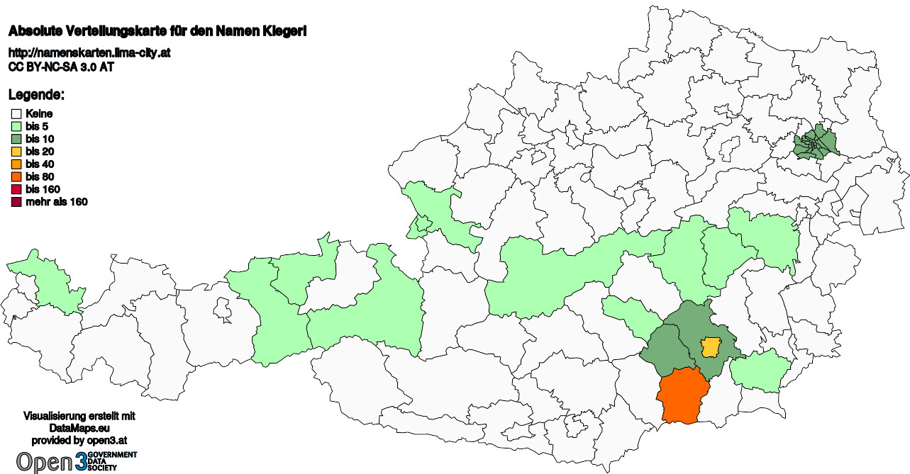 Absolute Verteilungskarten Nachnamen Kiegerl