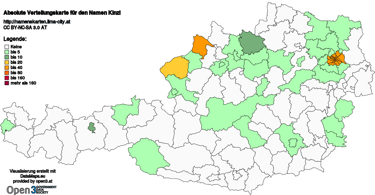 Absolute Verteilungskarten Nachnamen Kinzl