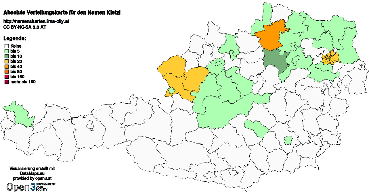 Absolute Verteilungskarten Nachnamen Kletzl