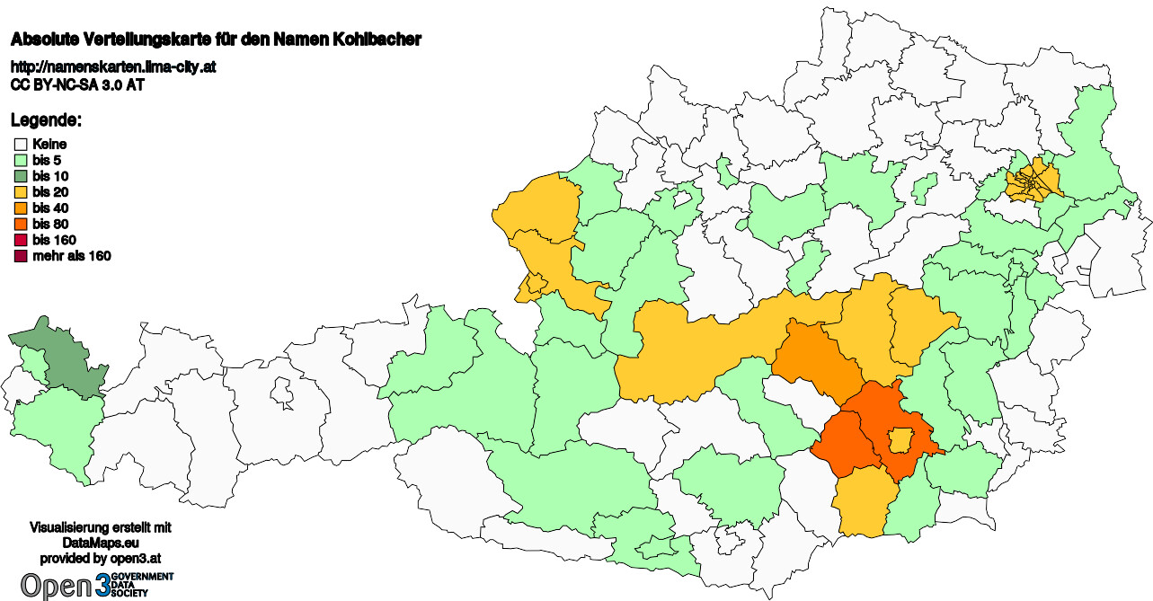 Absolute Verteilungskarten Nachnamen Kohlbacher