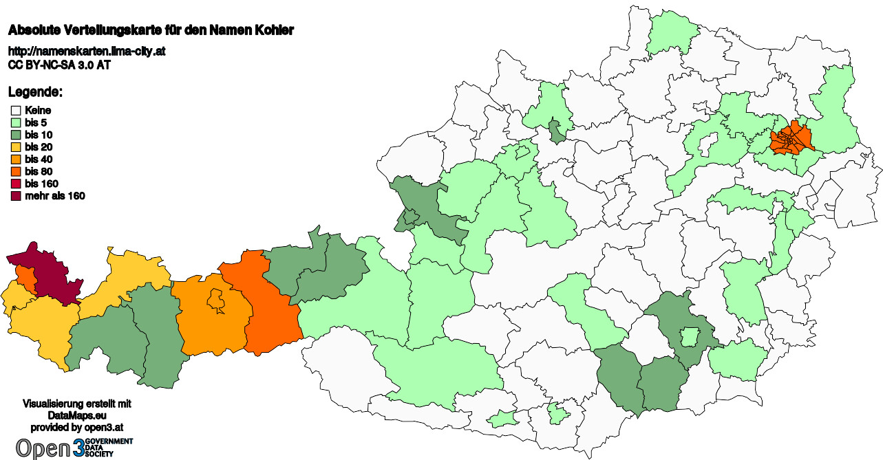 Absolute Verteilungskarten Nachnamen Kohler