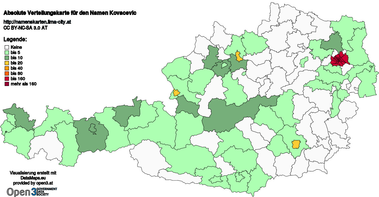 Absolute Verteilungskarten Nachnamen Kovacevic