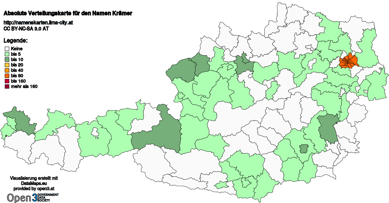 Absolute Verteilungskarten Nachnamen Krämer