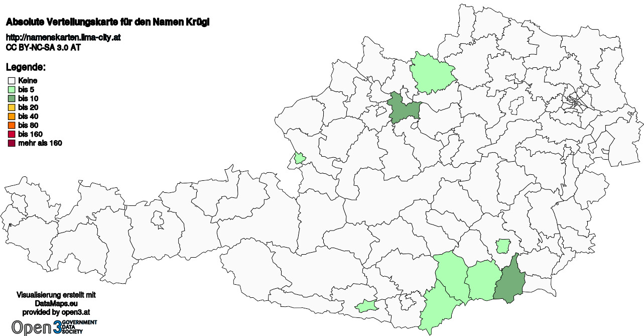 Absolute Verteilungskarten Nachnamen Krügl