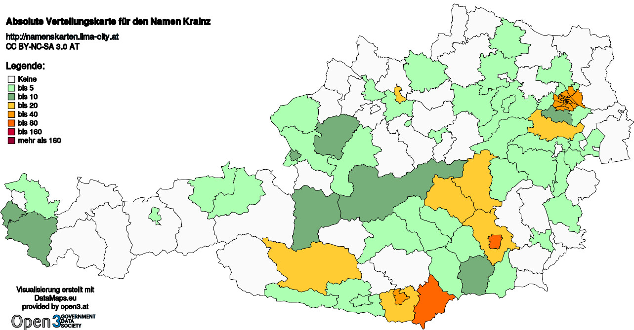 Absolute Verteilungskarten Nachnamen Krainz
