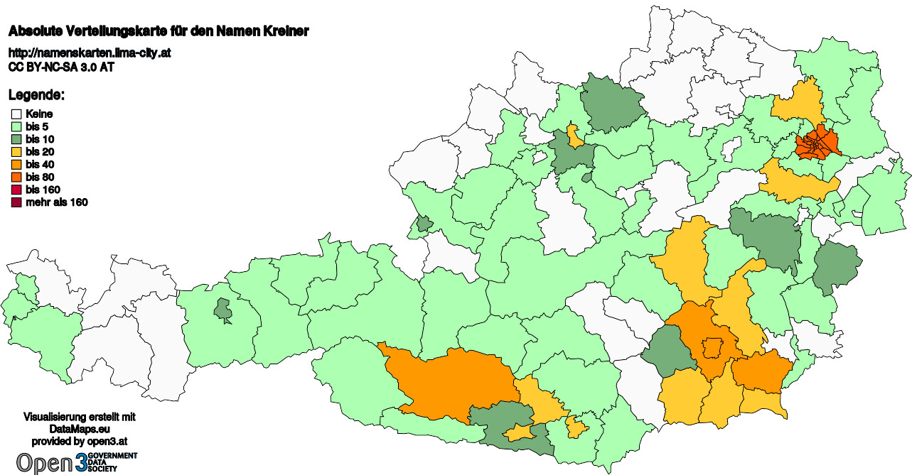 Absolute Verteilungskarten Nachnamen Kreiner