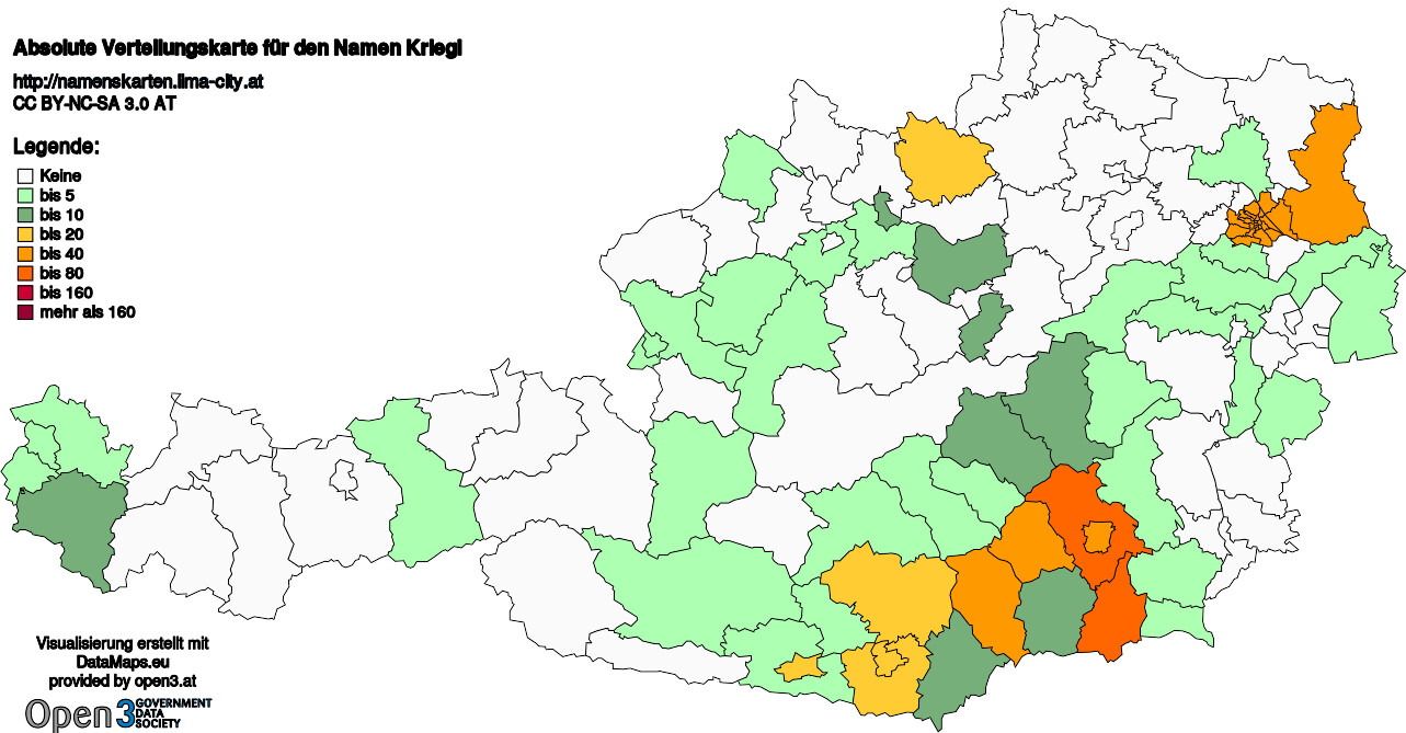 Absolute Verteilungskarten Nachnamen Kriegl