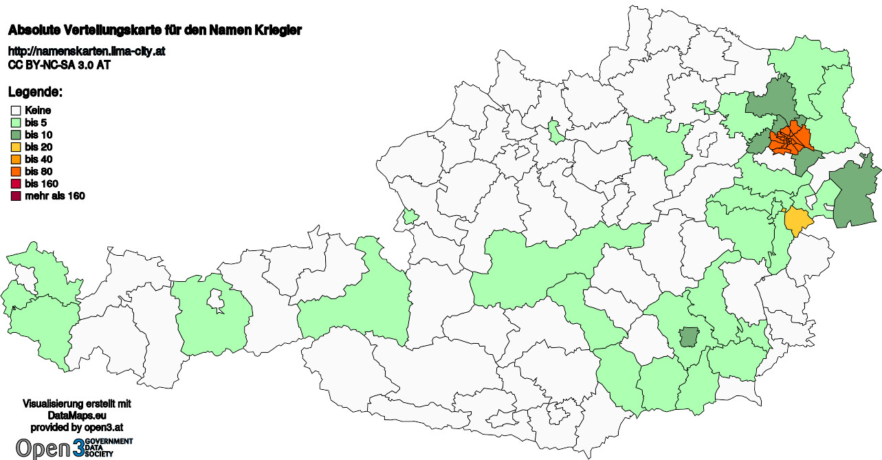 Absolute Verteilungskarten Nachnamen Kriegler