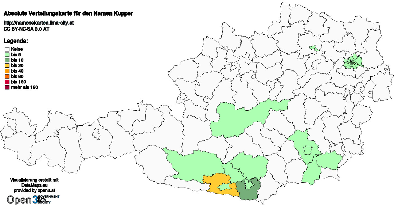 Absolute Verteilungskarten Nachnamen Kupper