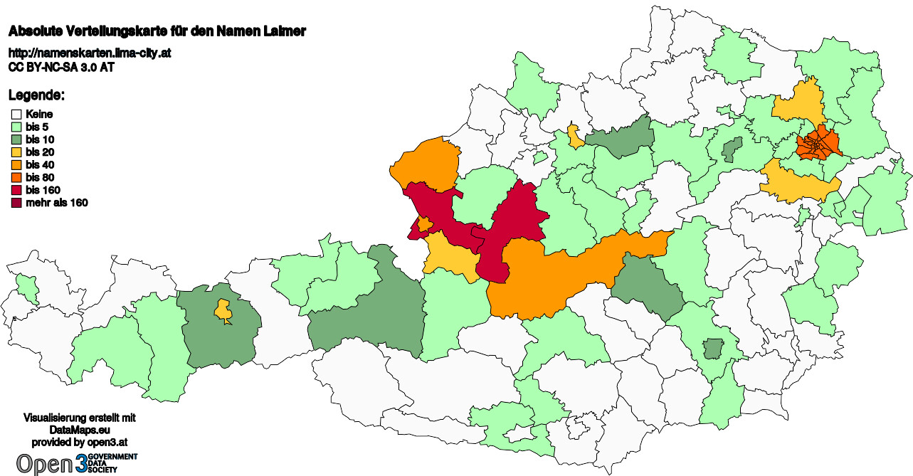 Absolute Verteilungskarten Nachnamen Laimer