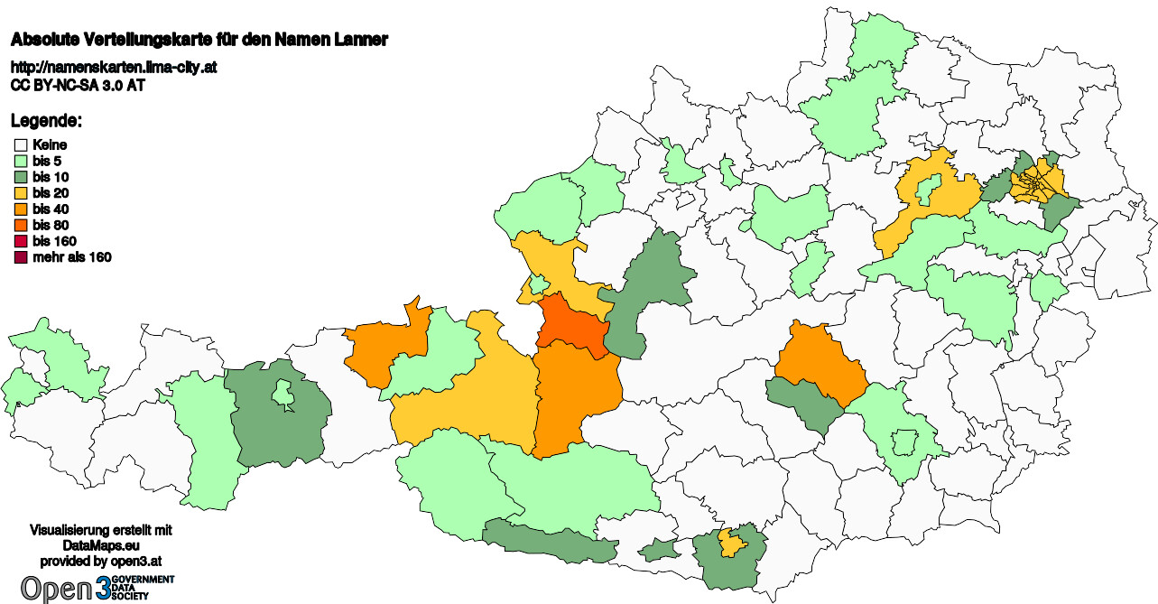 Absolute Verteilungskarten Nachnamen Lanner