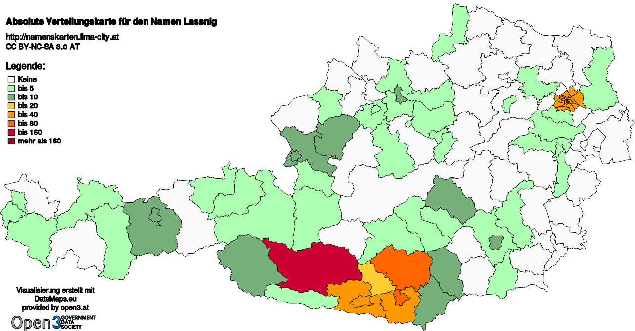 Absolute Verteilungskarten Nachnamen Lassnig