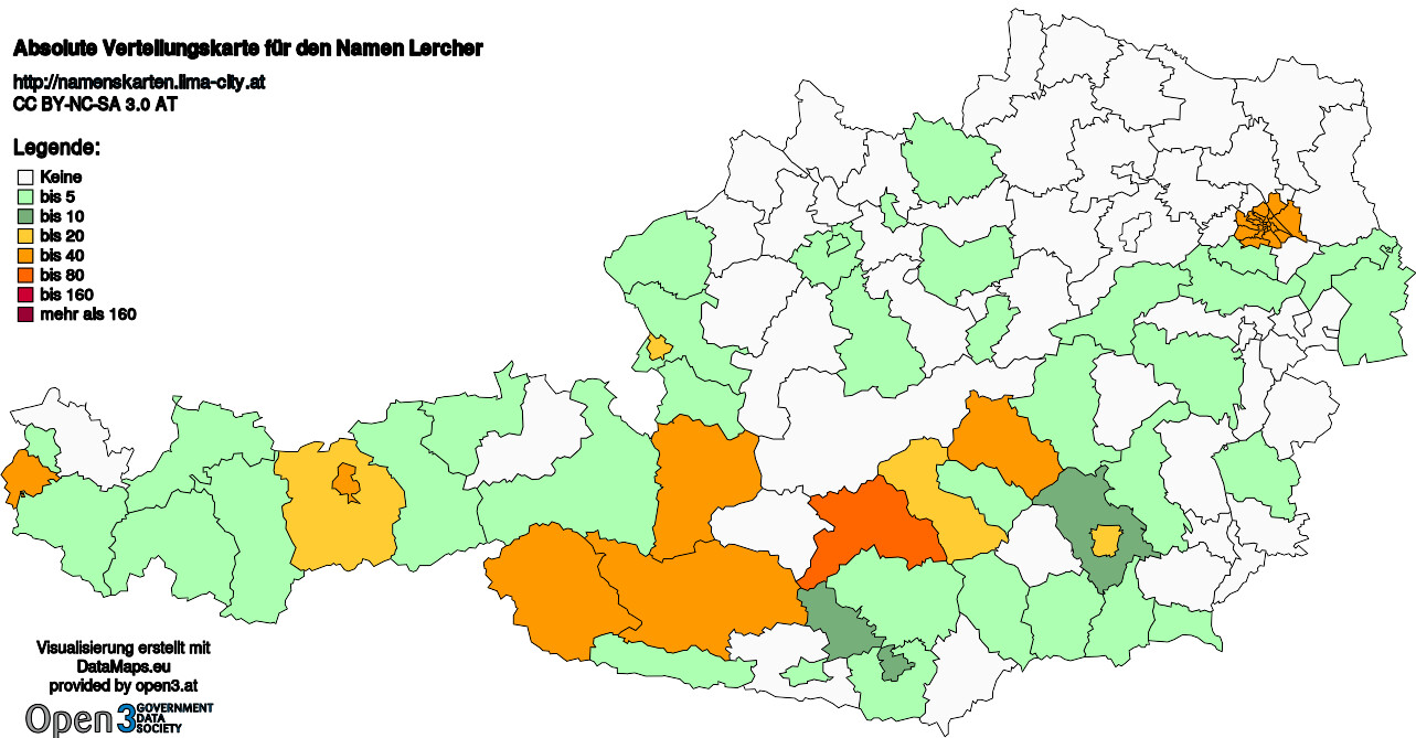 Absolute Verteilungskarten Nachnamen Lercher