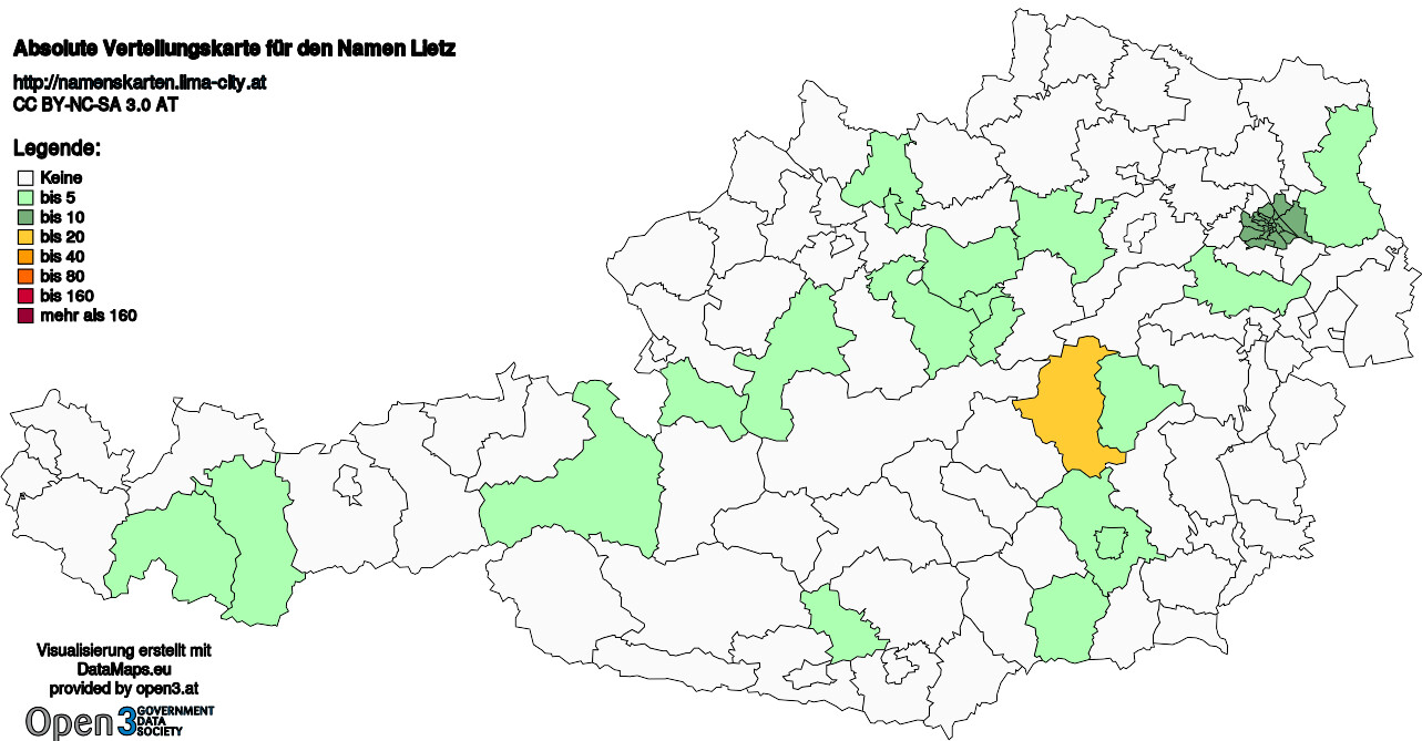 Absolute Verteilungskarten Nachnamen Lietz