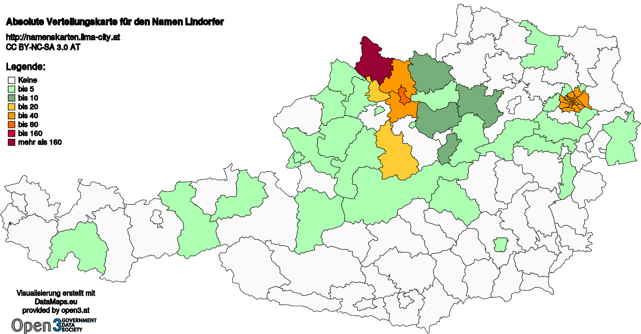 Absolute Verteilungskarten Nachnamen Lindorfer