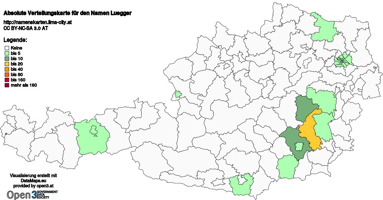 Absolute Verteilungskarten Nachnamen Luegger