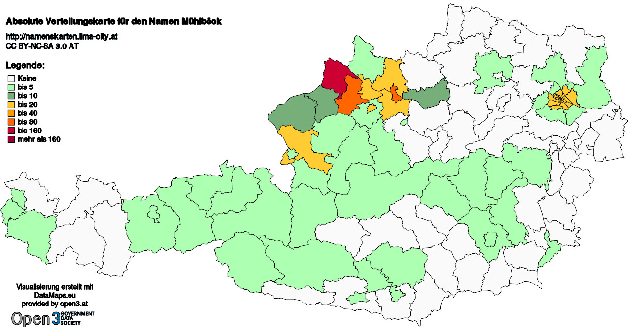 Absolute Verteilungskarten Nachnamen Mühlböck