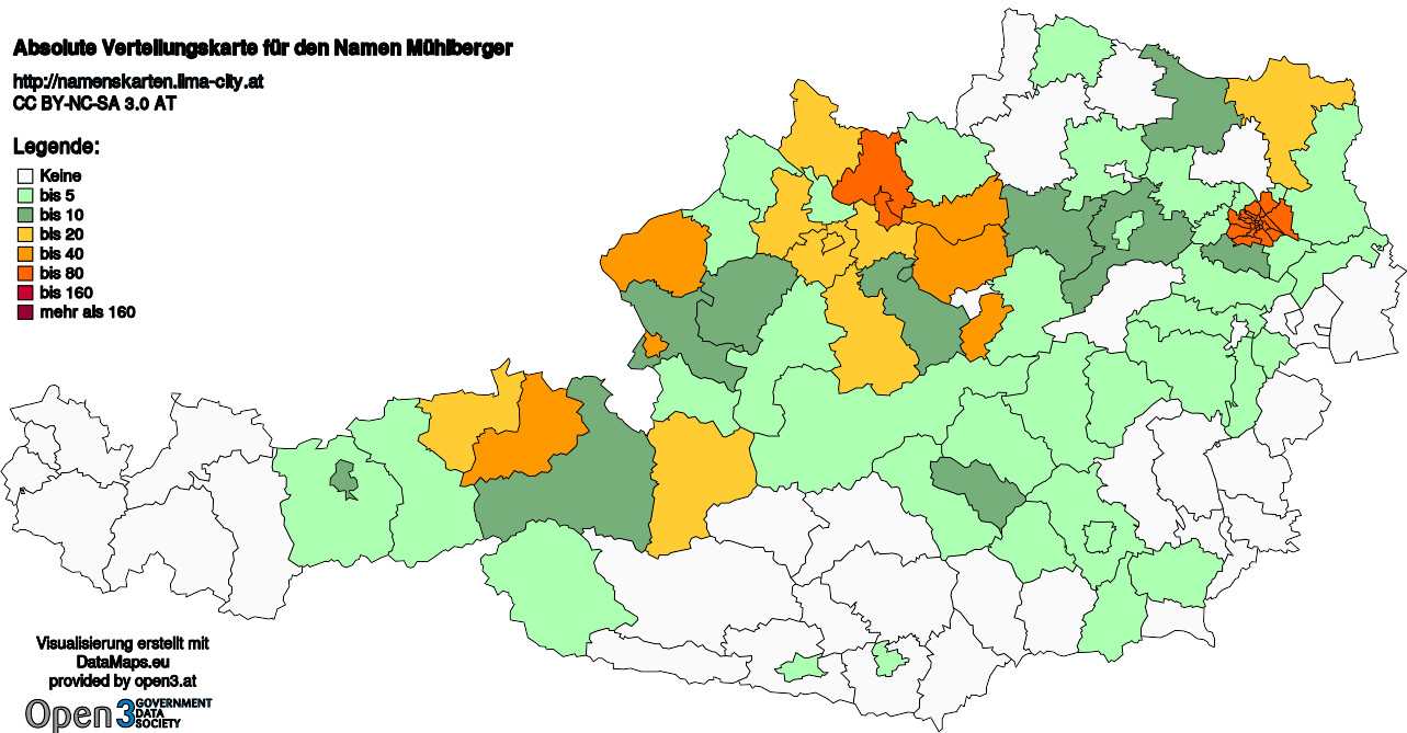 Absolute Verteilungskarten Nachnamen Mühlberger