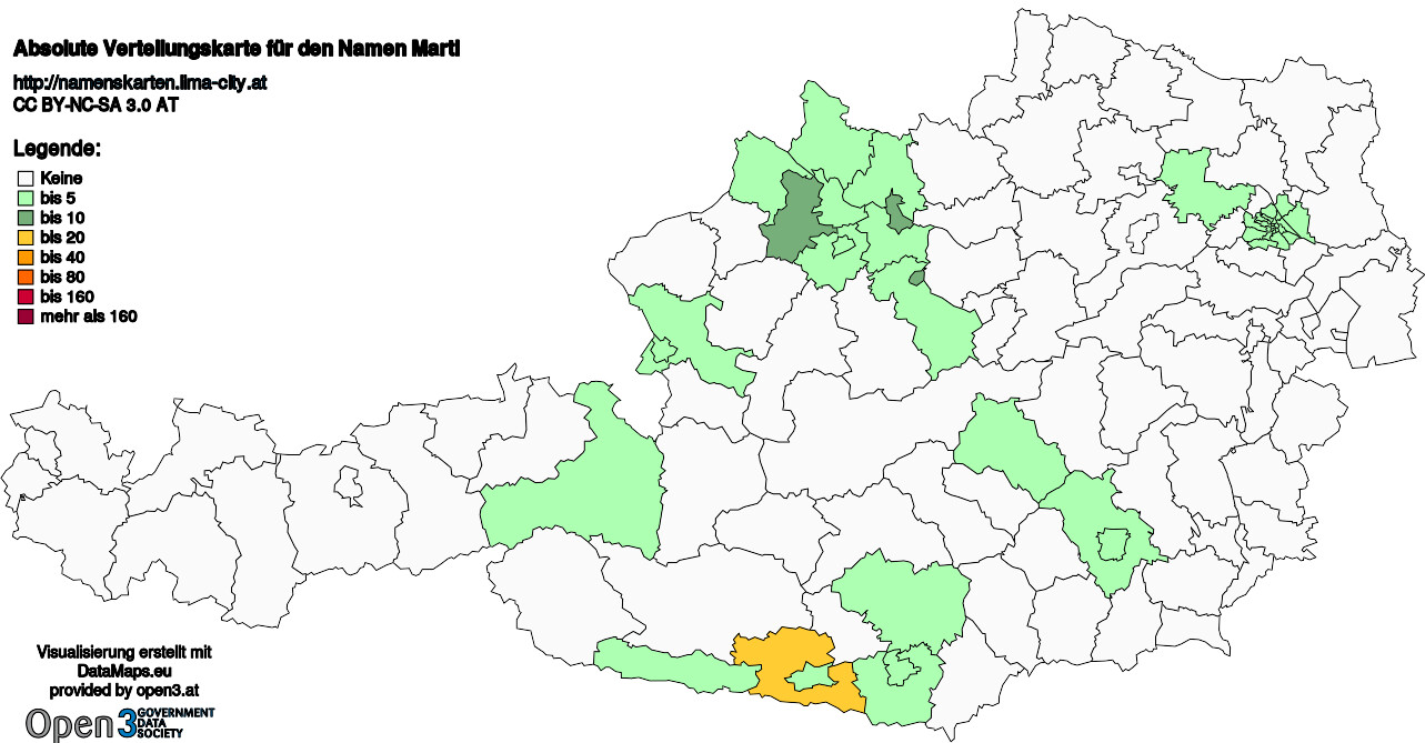 Absolute Verteilungskarten Nachnamen Martl