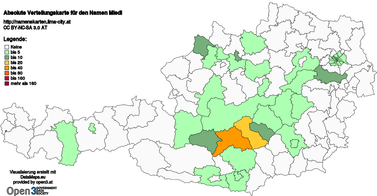 Absolute Verteilungskarten Nachnamen Miedl