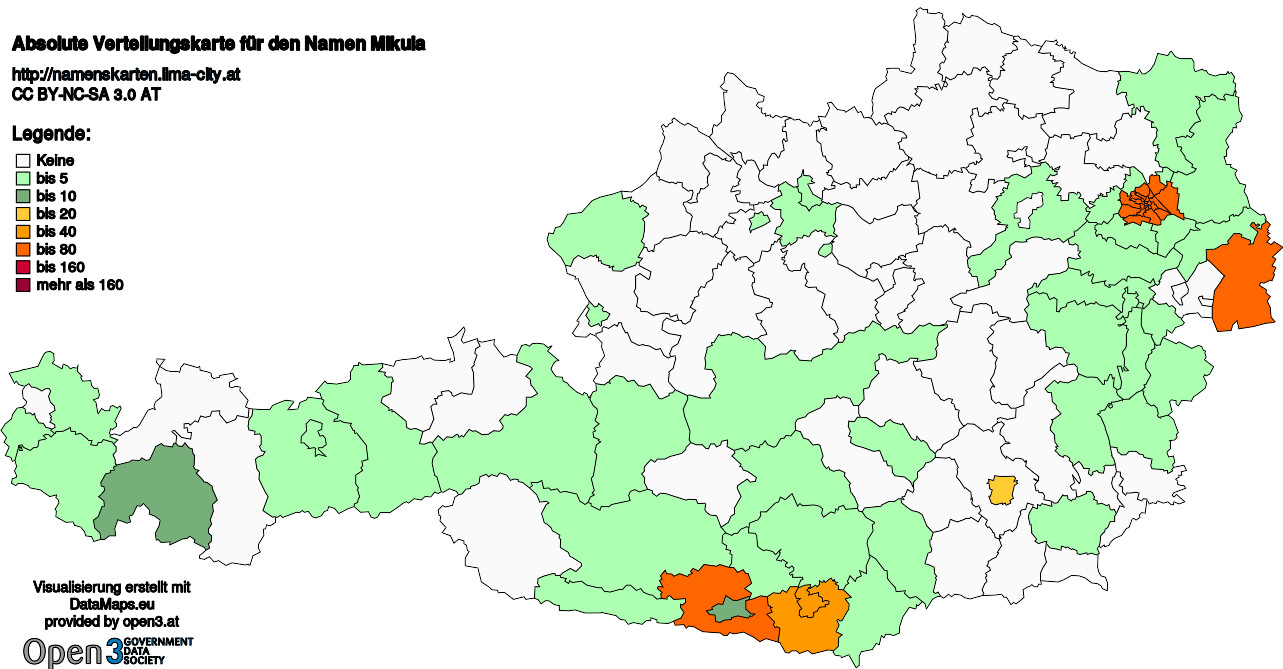 Absolute Verteilungskarten Nachnamen Mikula