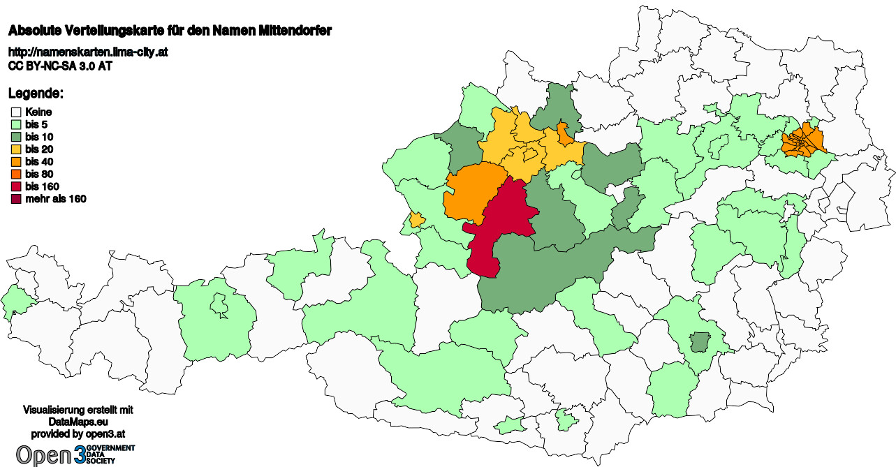 Absolute Verteilungskarten Nachnamen Mittendorfer