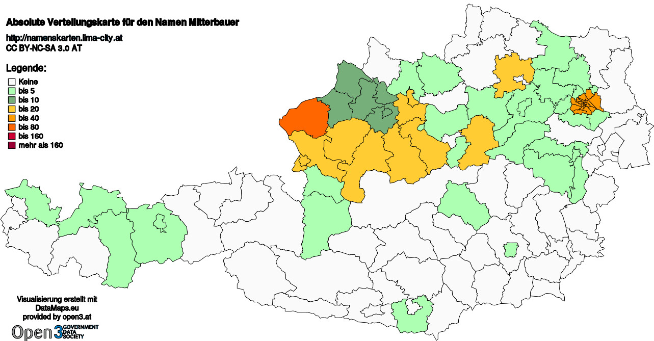 Absolute Verteilungskarten Nachnamen Mitterbauer