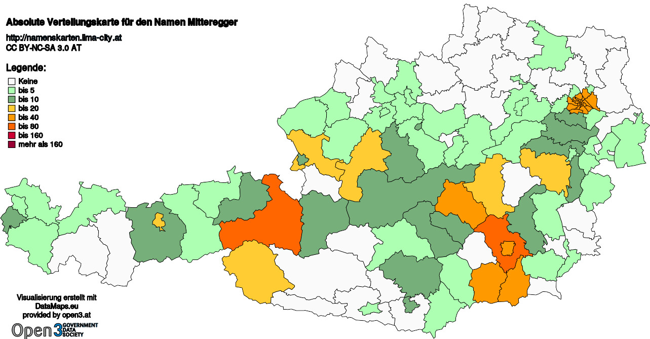 Absolute Verteilungskarten Nachnamen Mitteregger