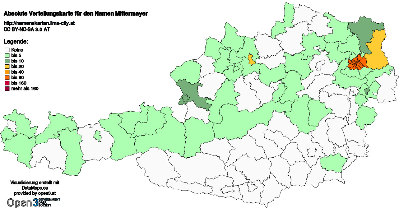 Absolute Verteilungskarten Nachnamen Mittermayer