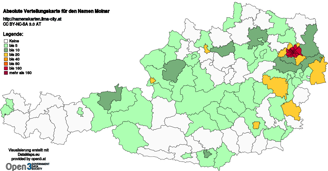 Absolute Verteilungskarten Nachnamen Molnar