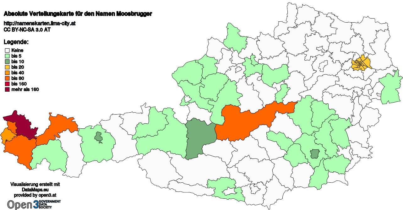 Absolute Verteilungskarten Nachnamen Moosbrugger