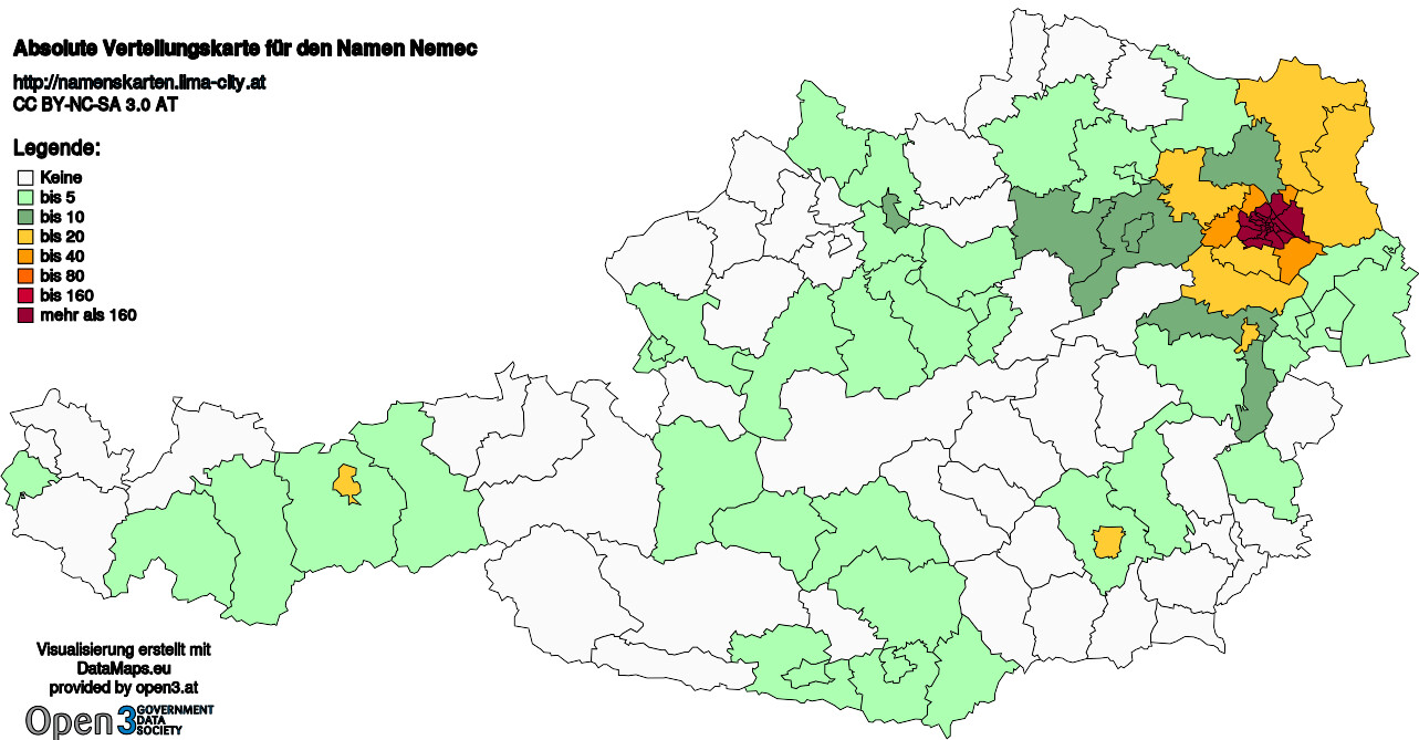 Absolute Verteilungskarten Nachnamen Nemec