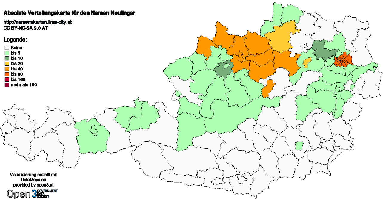 Absolute Verteilungskarten Nachnamen Neulinger