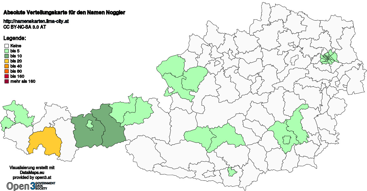 Absolute Verteilungskarten Nachnamen Noggler