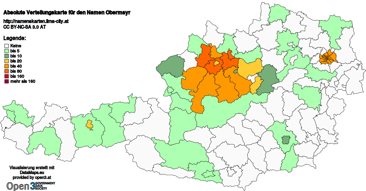 Absolute Verteilungskarten Nachnamen Obermayr