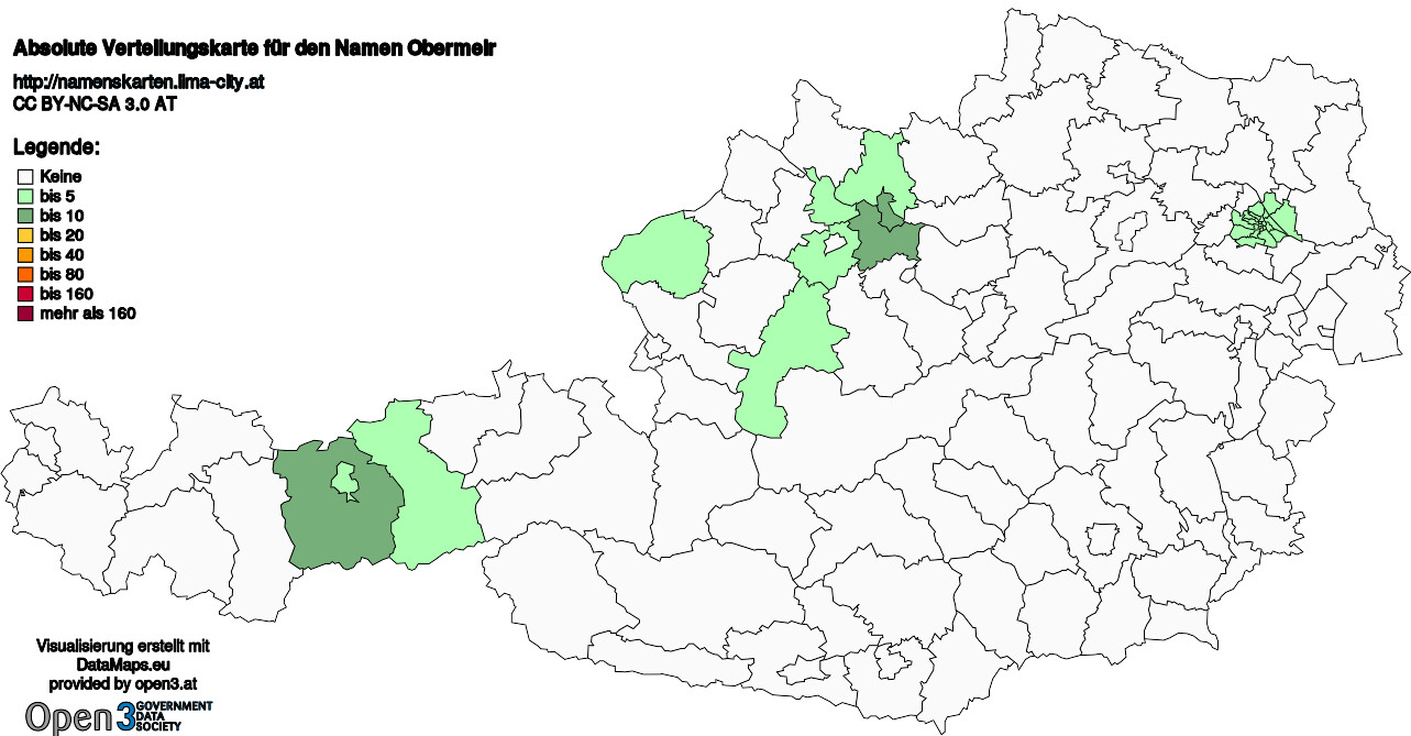 Absolute Verteilungskarten Nachnamen Obermeir