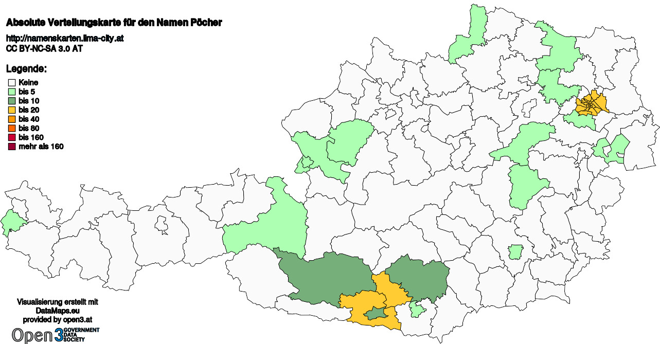 Absolute Verteilungskarten Nachnamen Pöcher