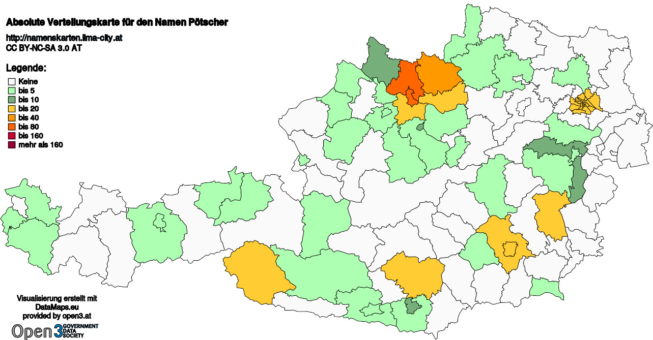 Absolute Verteilungskarten Nachnamen Pötscher