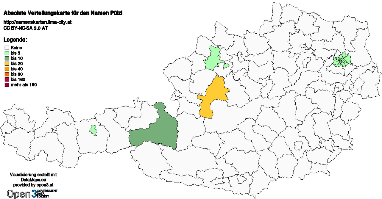 Absolute Verteilungskarten Nachnamen Pülzl