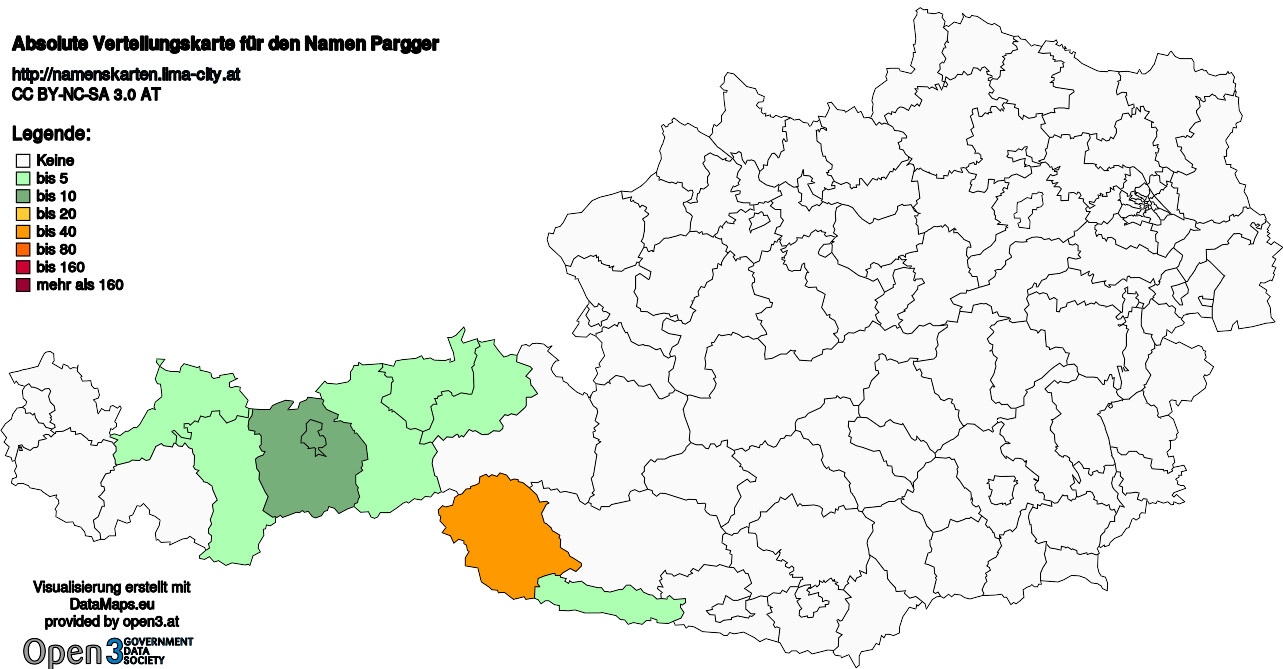 Absolute Verteilungskarten Nachnamen Pargger