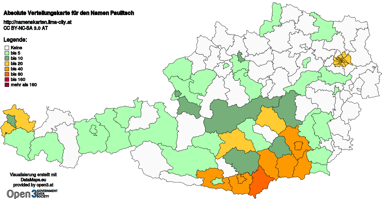 Absolute Verteilungskarten Nachnamen Paulitsch