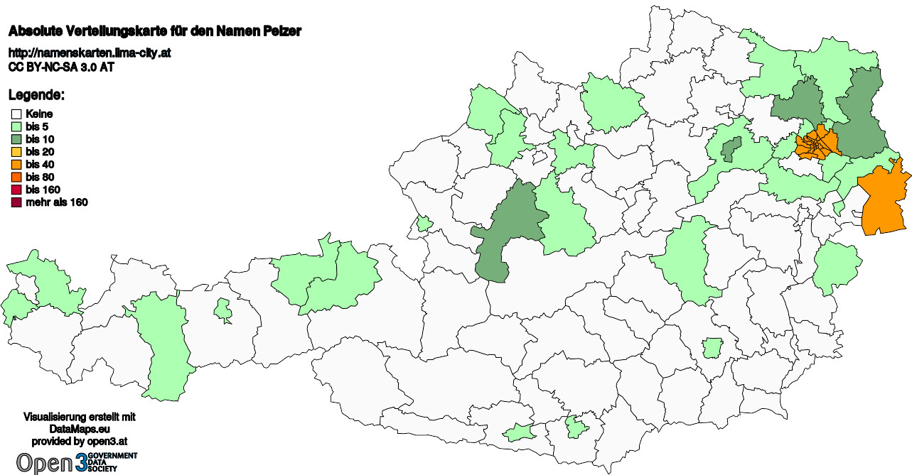 Absolute Verteilungskarten Nachnamen Pelzer