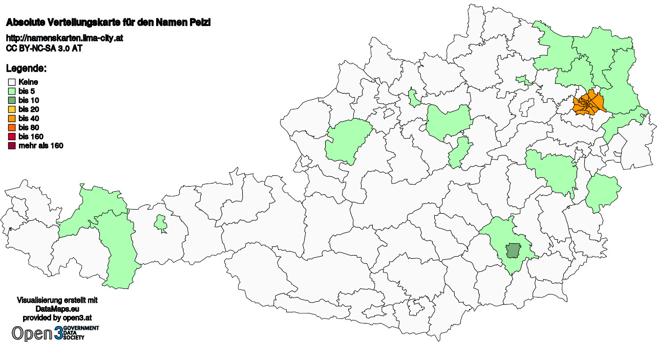 Absolute Verteilungskarten Nachnamen Pelzl